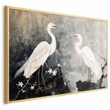 Plakat - Herons and Cherry Blossom - oriental-style illustration depicting birds 60x40 Zlatni okvir | shoptok.hr