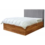 Bobochic Paris Sivi/u prirodnoj boji bračni krevet s prostorom za odlaganje s podnicom 140x190 cm Cara –