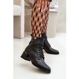 VINCEZA Lace Up Women's Heeled Boots Made Of Natural Leather Insulated Black 91110 Cene