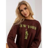 Fashion Hunters Dark brown and yellow oversize long sweatshirt with slogan Cene