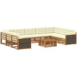  Set vanjskih sofa 10 kom. Prirodna i krem Čvrsto drvo akacije Smeđa | shoptok.hr