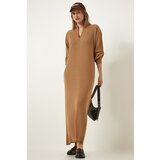  Women's Biscuit Zipper Collar Ribbed Long Knitwear Dress | Shoptok.si