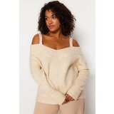Trendyol Curve Plus Size Sweater - Beige - Relaxed fit Cene