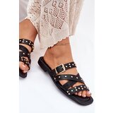 Boto Embellished Women's Slide Sandals On Flat Heel With Straps And Buckle Black Manitte | shoptok.hr