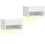  Set od 2 noćna ormarića s RGB LED rasvjetom plutajući noćni ormarić s ladicom i otvorenim pretincem bijela u