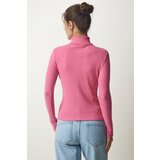  Women's Pink Turtleneck Ribbed Knitted Blouse | Eponuda.ba