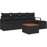 vidaXL 6-delna vrtna garnitura z blazinami, črna poli ratan, akacija, 2-sedežna vrtna sofa s shrambo in blazinami, črna poli ratan Cene