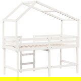 vidaXL Posteljni okvir z lestvijo in streho bel 80x200 cm borovina | Shoptok.si