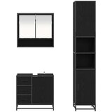 vidaXL Komplet pohištva za kopalnico s predalom 3 pcs Črna Orehovina | Shoptok.si