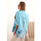 Kesi Włoski Women's cotton shirt with button and pocket turquoise | Shoptok.si