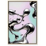  Slika - Metallic Fluidity - Abstract Silver Forms on a Mint-Purple Background 80x120 U prirodnom drvenom okviru | shoptok.hr