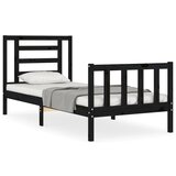 The Living Store Posteljni okvir z vzglavjem črn 3FT trden les - Posteljni Okvir, (21532010) | Shoptok.si