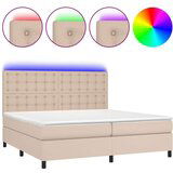  Krevet box spring madrac LED cappuccino 200x200cm umjetna koža | shoptok.hr