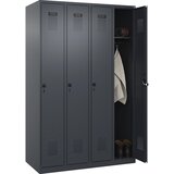 C+P Garderobna omara Evolo PLUS, 4 deli, sive barve, Š 1200 mm, talni drsniki, vrtljiv zapah | Shoptok.si