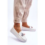 EVENTO Women's Openwork Leather Loafers White Lanzarot | shoptok.hr
