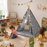 Ginger Home Dečiji pamučni šator little stars, sivi sa zvezdama, 100% pamuk, sa mekom podlogom za punjenjem, jastukom i led svetlima ( JW | Eponuda.com