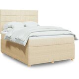 vidaXL Box spring postelja z vzmetnico krem 140x200 cm blago | Shoptok.si