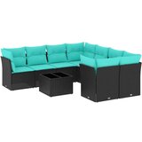  Vrtna garnitura - 9-dijelni set vrtnih sofa od poliratana s jastucima crni - Crna 4x kutna + stol + 4x srednja 1 | shoptok.hr
