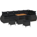 vidaXL Set od 9 komada vrtnih sofa s jastučićima Crna Poli ratan Akacija, Set od 3 komada vrtnih blagovaonica s jastučićima Crna Poli ratan Akacija Cijene