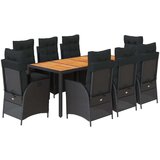vidaXL 9-dijelni vrtni blagovaonski set s jastucima crni od poliratana | shoptok.hr