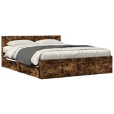 Maison Chic Posteljni okvir - Dvoposteljna postelja - Zakonska postelja z vzglavjem dimljen hrast 160x200 cm inž. les, (21697476) Cene