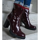 Gemre Burgundy patent heeled ankle boots decorated with Tiri fastening | Shoptok.si