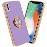 Cadorabo Ohišje, združljiv z Apple v sijajnem svetlobnem vijoličnem - Zlato z obročem - Zaščitni pokrov iz fleksibilnega silikona TPU, z zaščito pred kamero in držalom magnetnega avtomobila, (20603946) | Shoptok.si