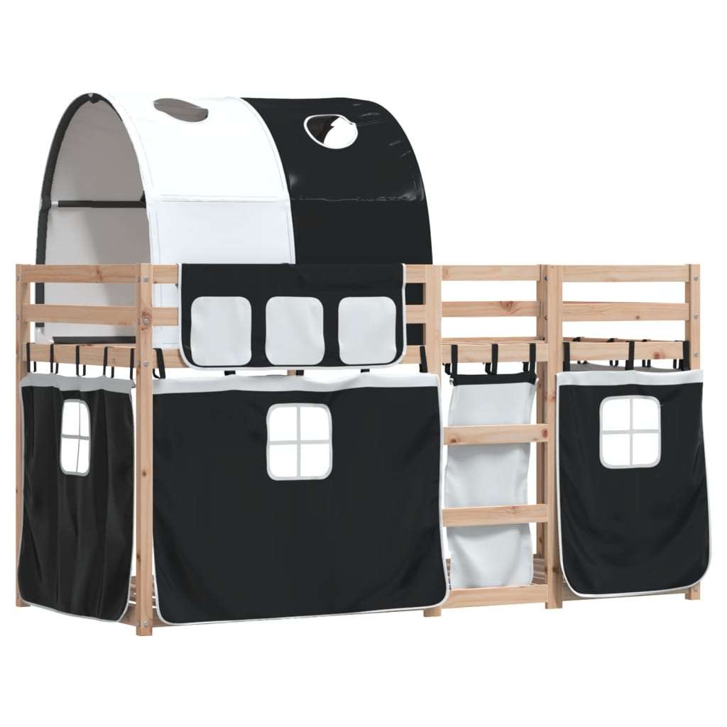  Krevet na kat sa zavjesama bijelo-crni 80 x 200 cm od borovine | shoptok.hr
