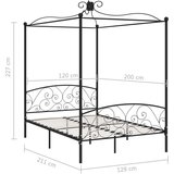  Posteljni okvir z ogrodjem za baldahin črn kovinski 120x200 cm, (20644534) | Shoptok.si