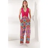 Olalook Women's Fuchsia Baby Blue Viscose Viscose Trousers with a Thick Waist Band and Pockets