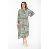 Şans Women's Plus Size Colorful Woven Viscose Fabric Front Buttoned Dress Cene
