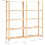  Stalci za pohranu 5 razina 5 kom 170x38x170 cm borovina 500 kg | shoptok.hr