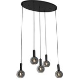 QAZQA Art Deco viseča svetilka črna z dimnim steklom ovalna 5-light - Josje | Shoptok.si