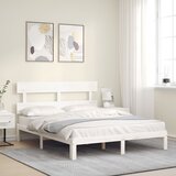 vidaXL Posteljni okvir z vzglavjem bel 160x200 cm trden les Cene