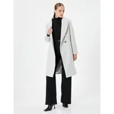 Koton Long Stretch Coat Double Breasted Closure Button Pocket Detailed Belted