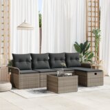 vidaXL 6-komadni Vrtni Sofa Set s Jastučićima Sivi Poli Ratan, 2-sjedalni Vrtni Sofa sa Skladištem i Jastučićima Sivi Poli Ratan | shoptok.hr