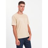 Ombre Men's cotton T-shirt with delicate embroidery - cream | shoptok.hr
