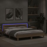  Okvir za krevet s uzglavljem i LED boja hrasta sonome 200x200cm | shoptok.hr