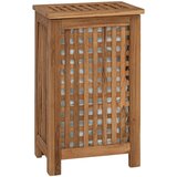 vidaXL Košarica za rublje Prirodna Čvrsto teak drvo - 35 x 25 x 60 cm s platnenom torbom | shoptok.hr