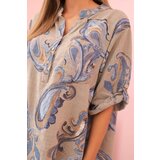 Kesi Włoski Women's cotton blouse with decorative print and rolled-up sleeves fango | shoptok.hr