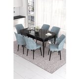 Hanah home Eva - Black Marble, Grey Black MarbleGrey Extendable Dining Table & Chairs Set (7 Pieces) | ePonuda.com