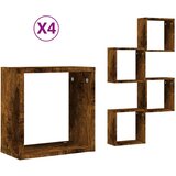vidaXL Stenske kockaste police 4 kosi dimljen hrast 30x15x30 cm, (5000306986) | Shoptok.si