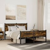 Maison Chic Kovinski Posteljni okvir - Dvoposteljna postelja - Zakonska postelja brez vzmetnice dimljen hrast 140x200cm, (21693202) | Shoptok.si