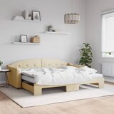 vidaXL Izvlečna dnevna postelja z vzmetnicami krem 90x200 cm blago Cene
