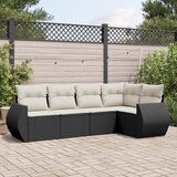 Maison Chic Seti vrtnega pohištva - Vrtna garnitura - Vrtni pohištvo set 5-delna z blazinami črn poli ratan, (21815948) | Shoptok.si