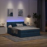 vidaXL Otomanska postelja z vzmetnico&LEDs temno modra 140x190cm žamet Cene