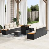 vidaXL 9-delni vrtni kavč s blazinami Črna Poli ratan Acacia | Shoptok.si