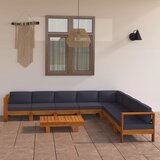 The Living Store Vrtna garnitura s temno sivimi blazinami 9-delna akacijev les - Vrtna Počivalna Garnitura, (21424546) Cene