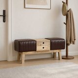  Klupa 110 x 30 x 45 cm Prava koža Tamno smeđa Slike