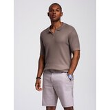 Ombre Men's buttonless polo shirt with open collar - ash | Shoptok.si